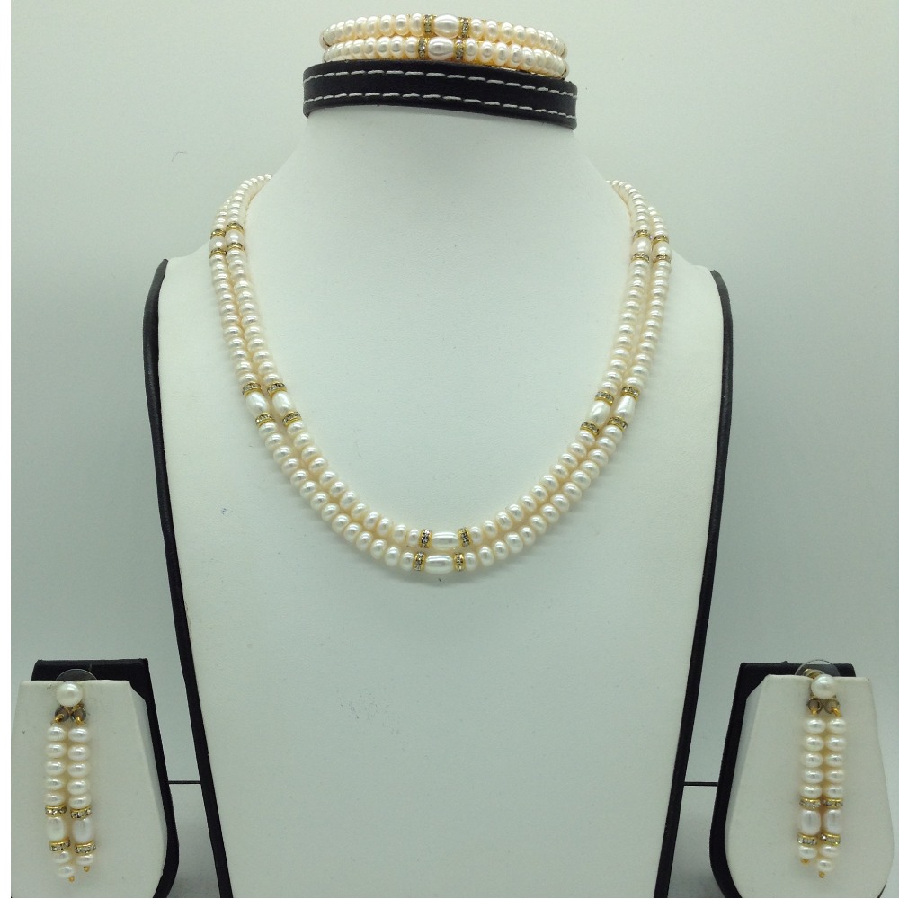 Freshwater White Flat 2 Lines Pearls Chakri Full Set JPP1073