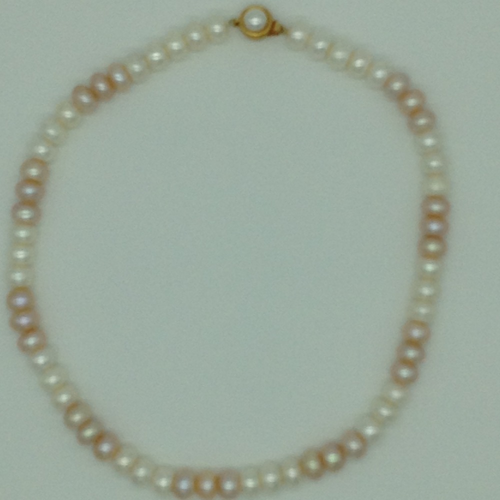 Freshwater Pink and White Flat Pearls Necklace Set JPP1070