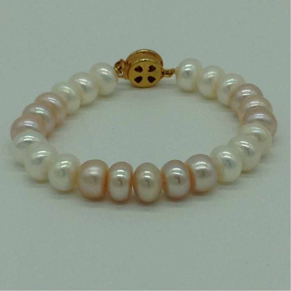 Freshwater Pink and White Flat Pearls Necklace Set JPP1070