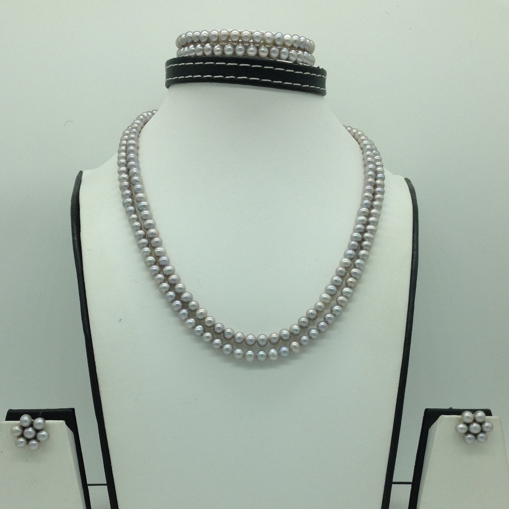 Freshwater Steel Grey Round 2 Lines Pearls Full Set JPP1068