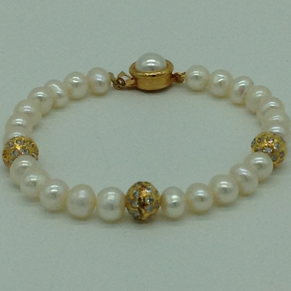 Freshwater White Potato Pearls And CZ Balls Necklace Set JPP1064