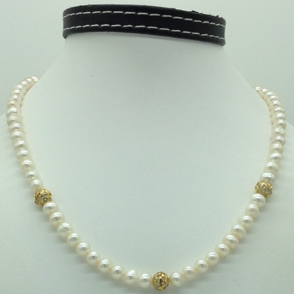 Freshwater White Potato Pearls And CZ Balls Necklace Set JPP1064