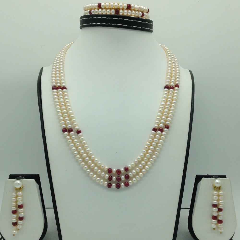 Freshwater White Flat 3 Lines Pearls Combination Full Set JPP1063