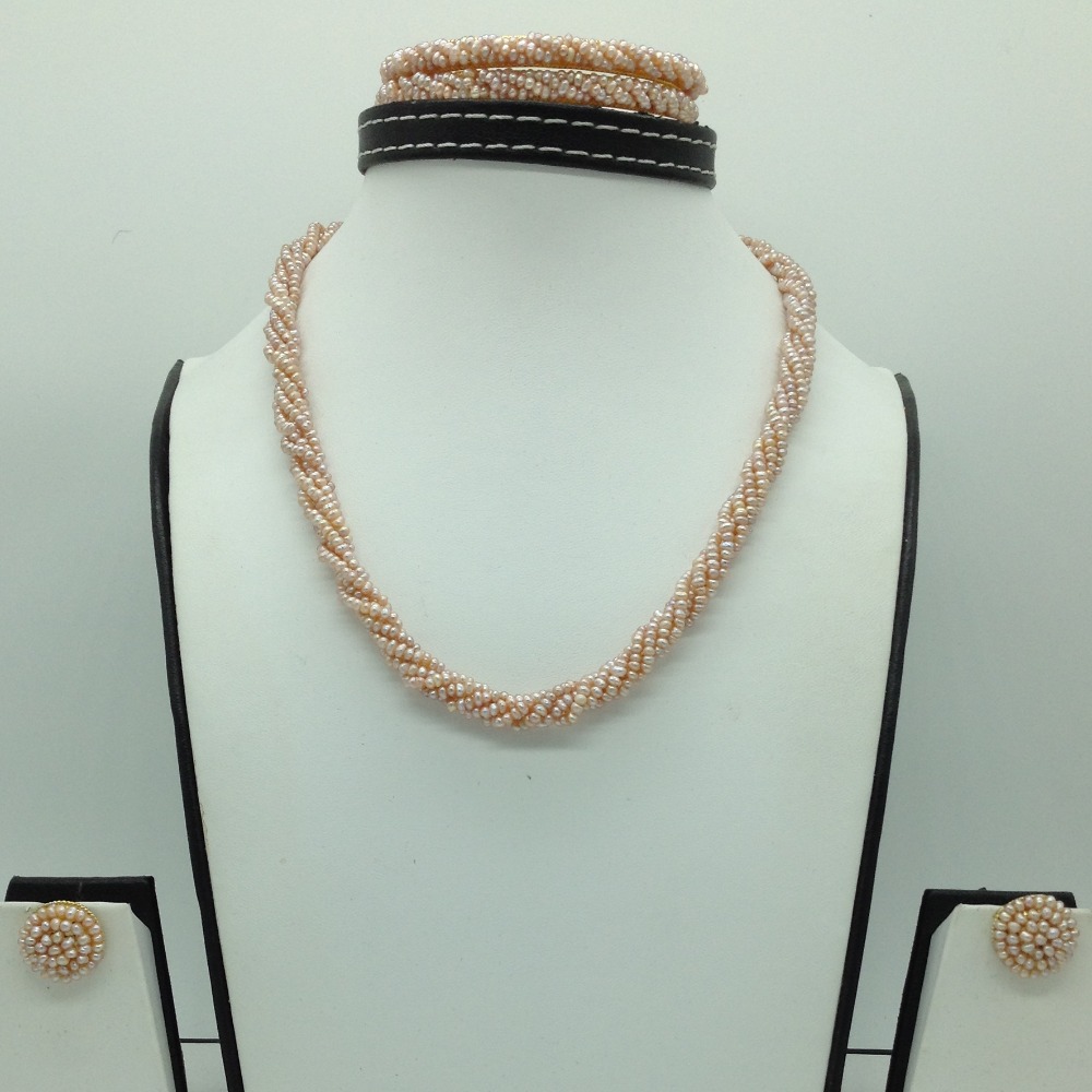 Freshwater Pink Seed 5 Lines Pearls Twisted Full Set JPP1062