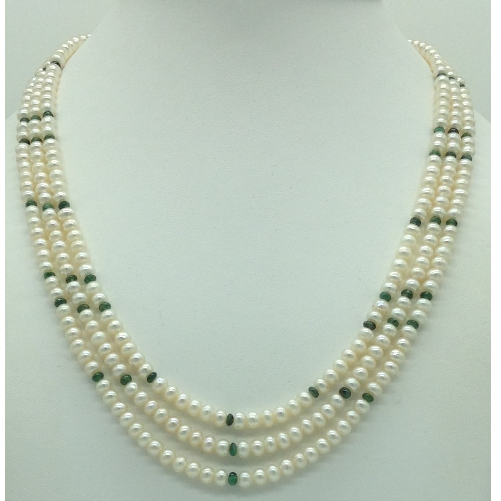 Freshwater White Flat 3 Lines Pearls Combination Full Set JPP1058