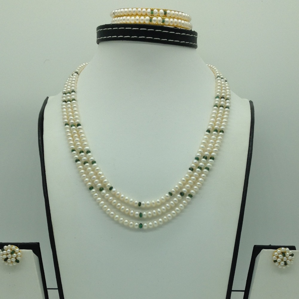 Freshwater White Flat 3 Lines Pearls Combination Full Set JPP1058