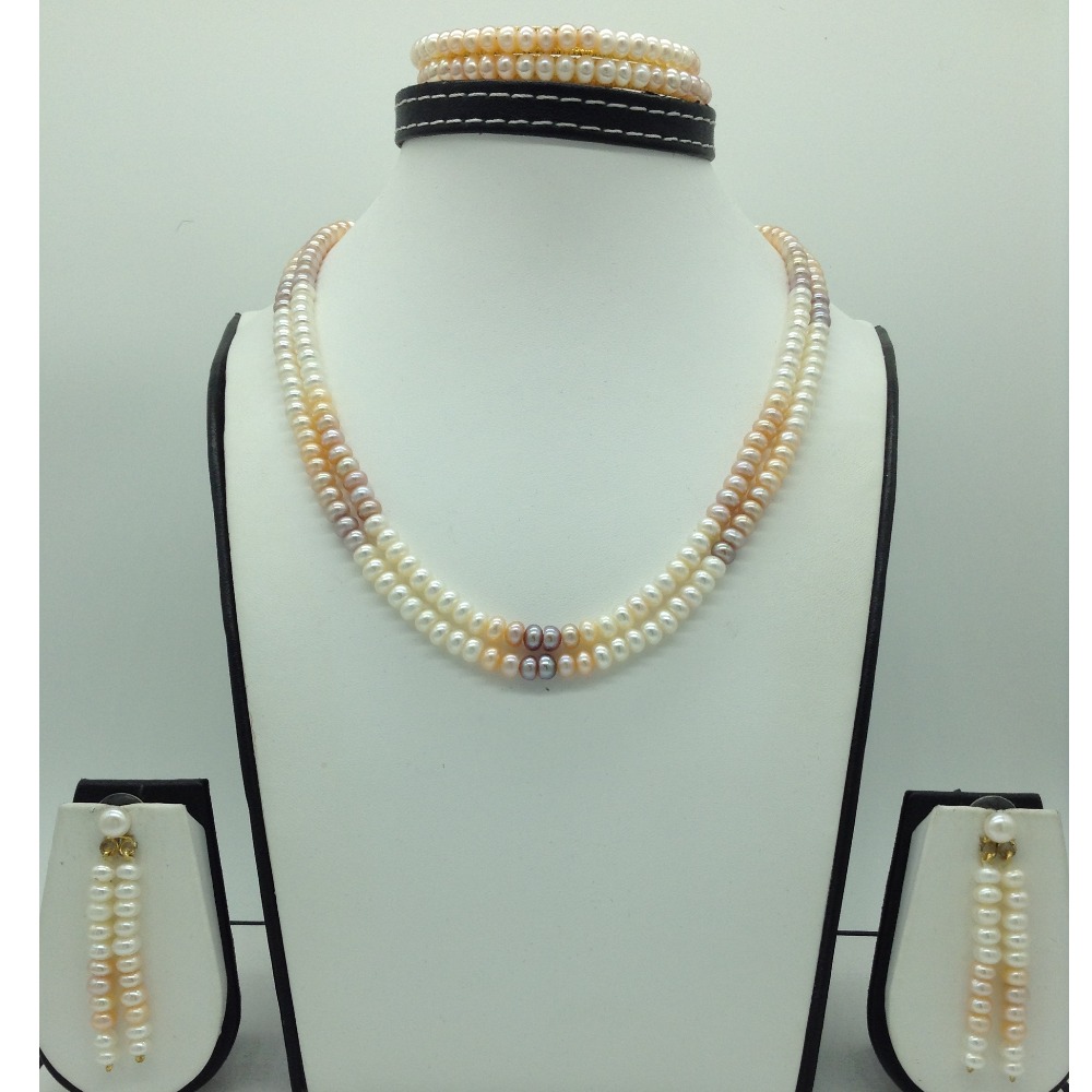 Freshwater Multicolour Flat Shaded 2 Lines Pearls Full Set JPP1057