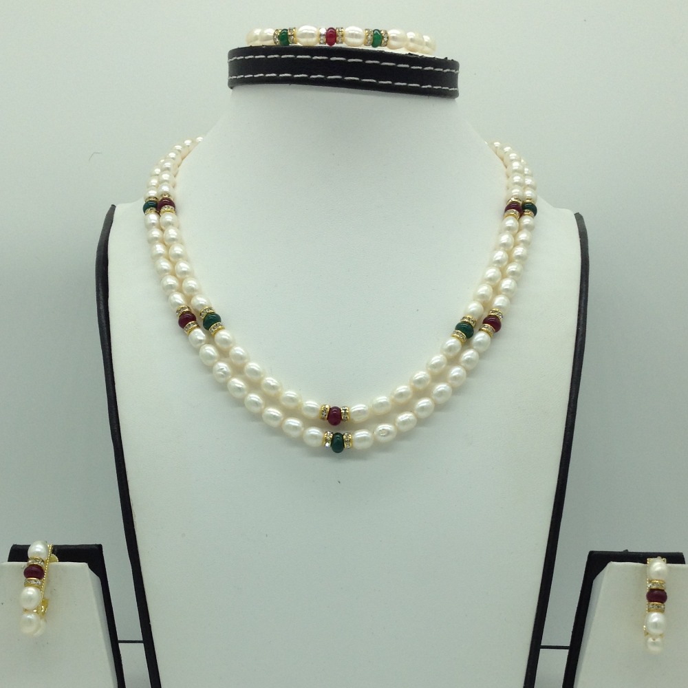 Freshwater White Oval 2 Lines Pearls Combination Full Set JPP1055
