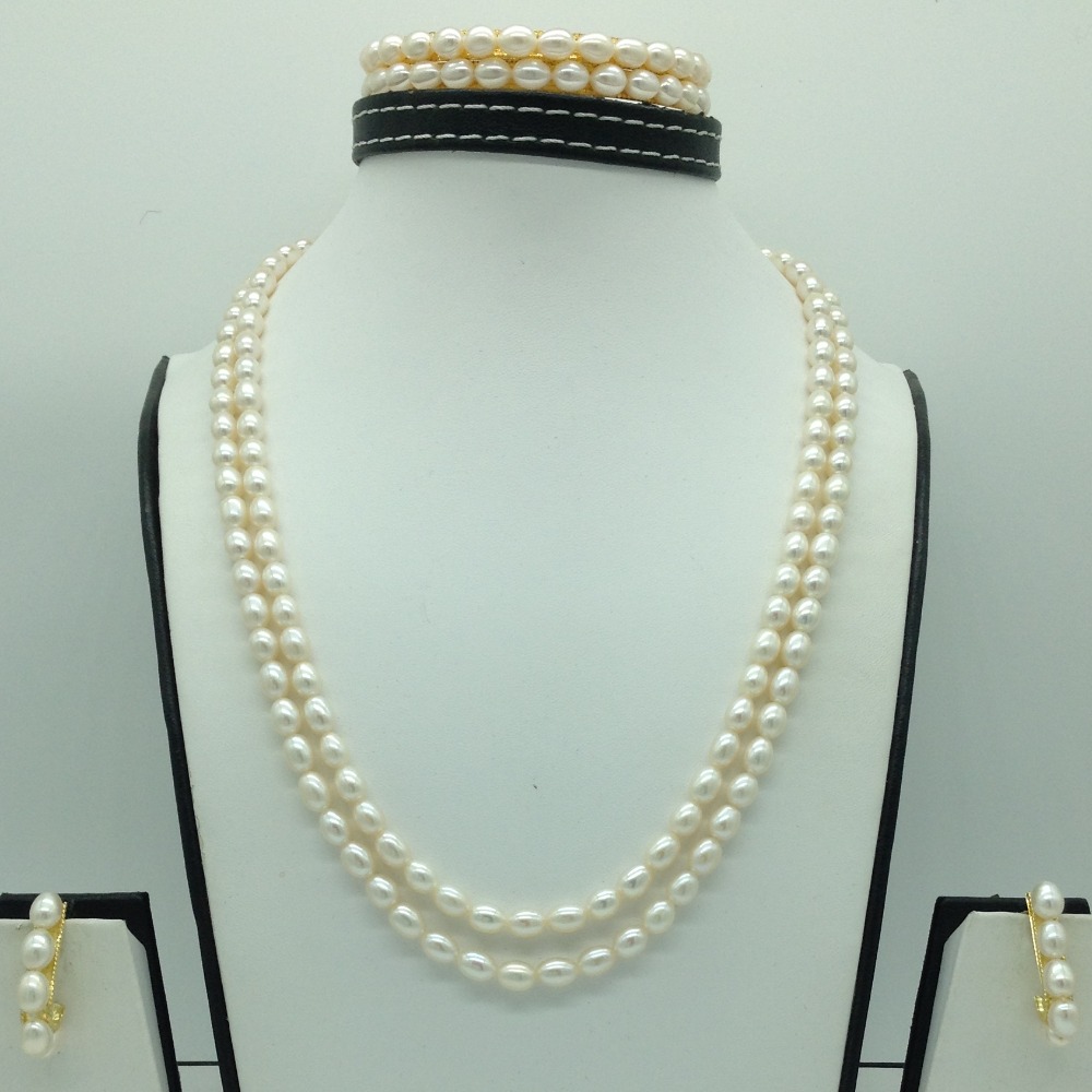 Freshwater White Oval 2 Lines Pearls Full Set JPP1054