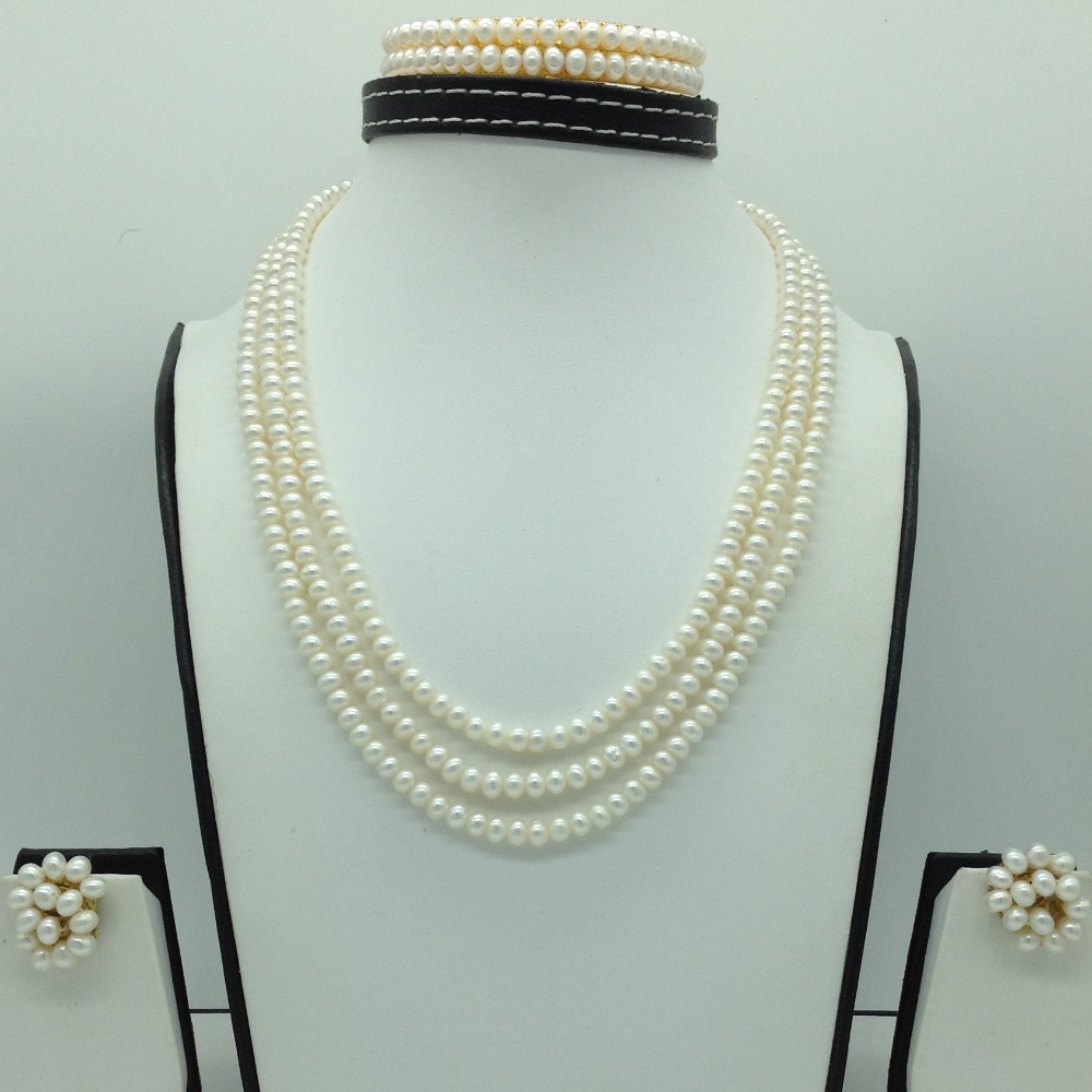 Freshwater White Flat 3 Lines Pearls Full Set JPP1053