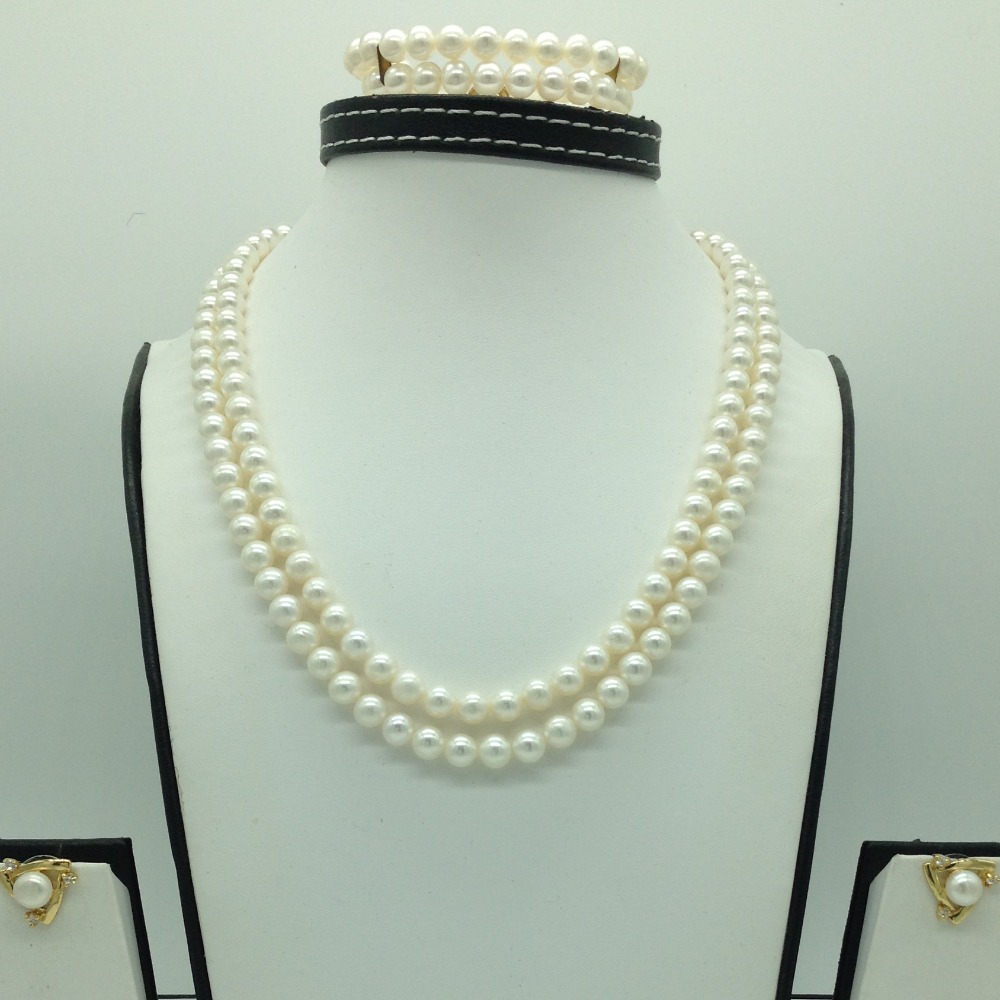 Freshwater White Round 2 Lines Pearls Full Set JPP1051
