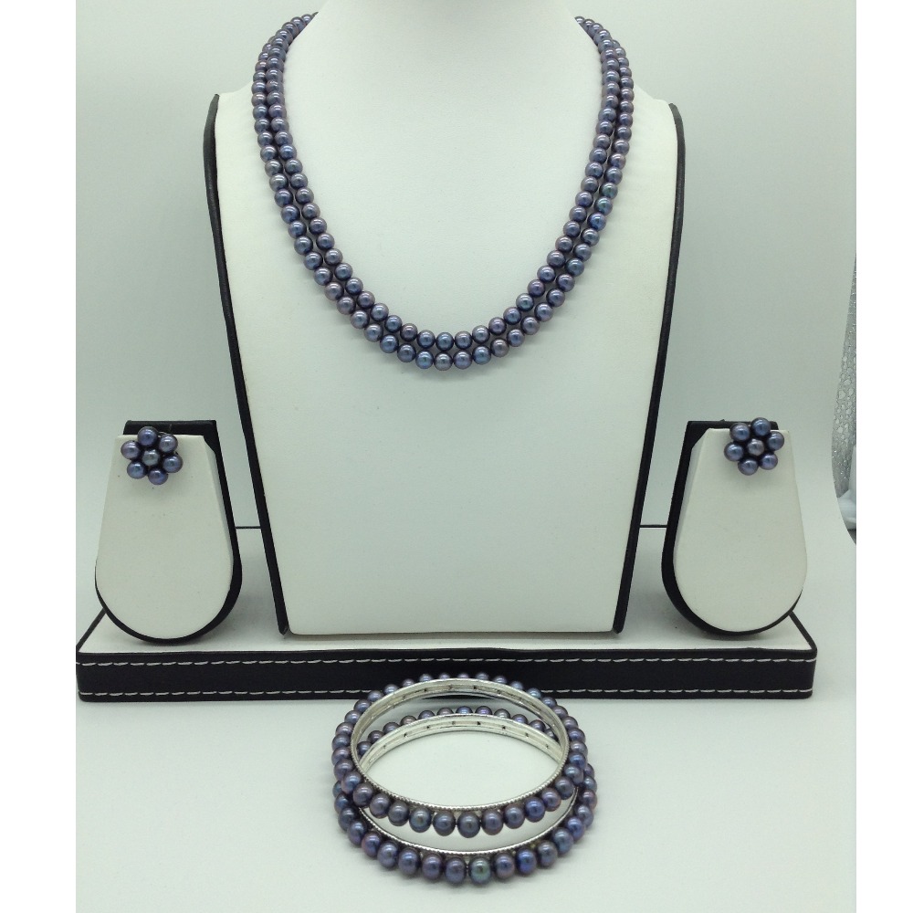 Freshwater Grey Round 2 Lines Pearls Full Set JPP1045