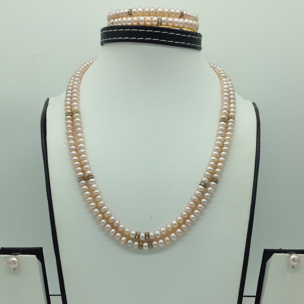 Freshwater Pink Flat 2 Lines Pearls Full Set JPP1044