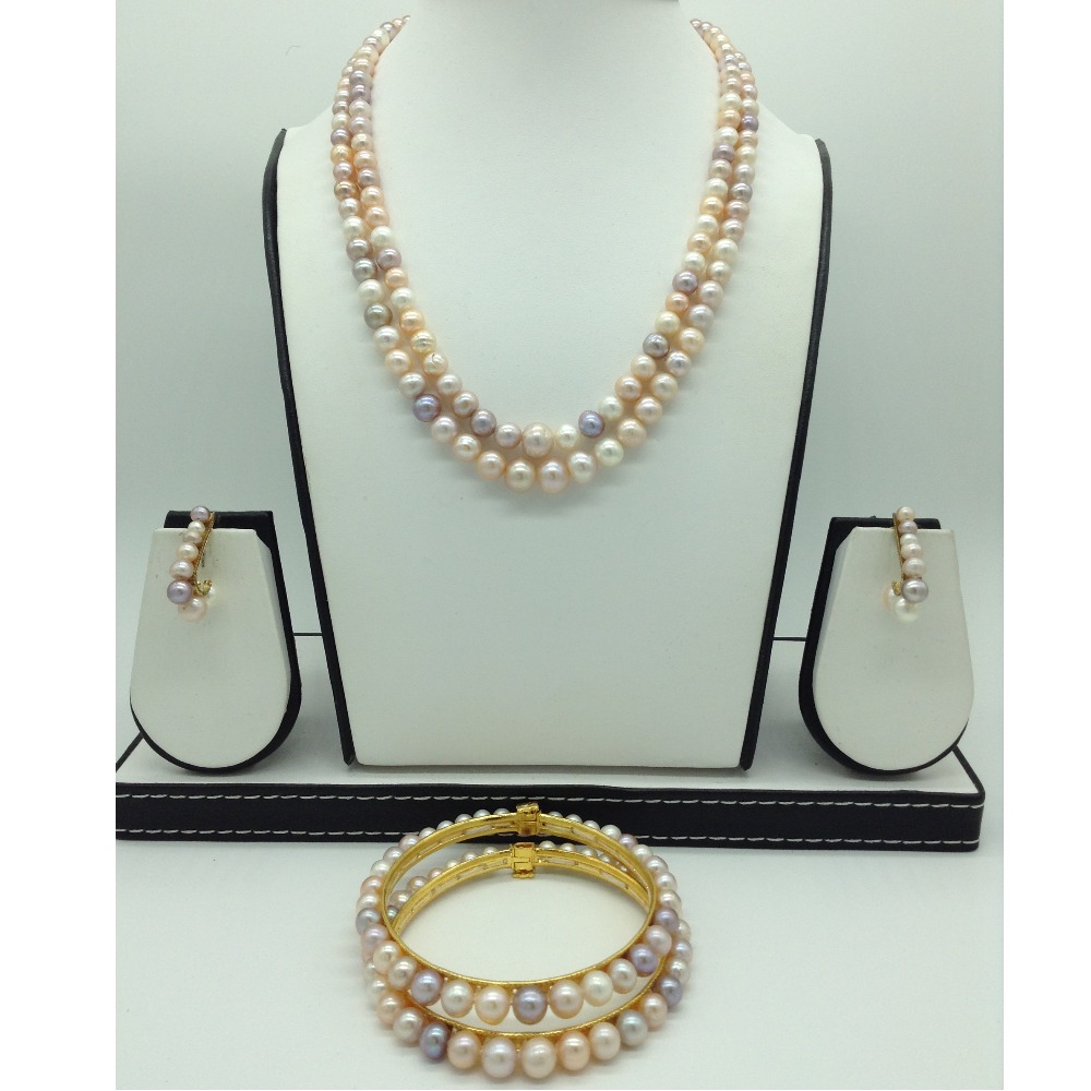 Freshwater Round Graded Shaded 2 Lines Pearls Full Set JPP1040