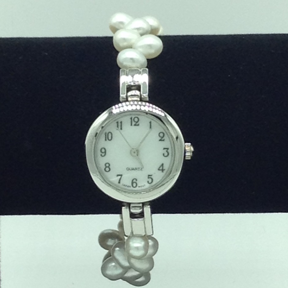 Freshwater White Oval ZigZag Pearls 1 Layers Watch JBG0260