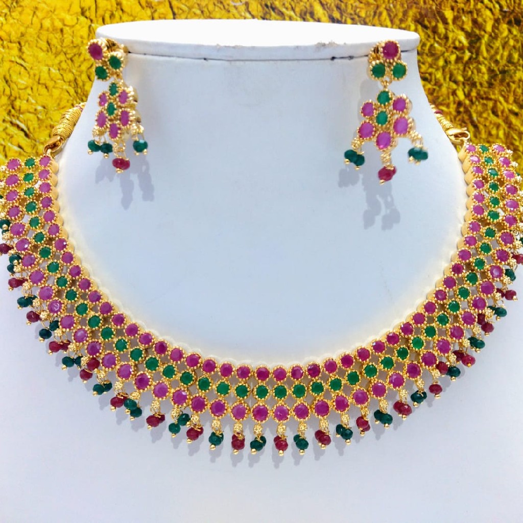 White CZ Stones and Freshwater Tear Drop Pearls Necklace Set JNC0061