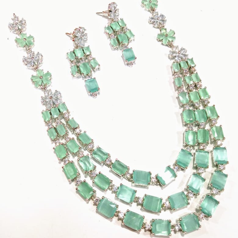 White CZ Stones and Freshwater Tear Drop Pearls Necklace Set JNC0061