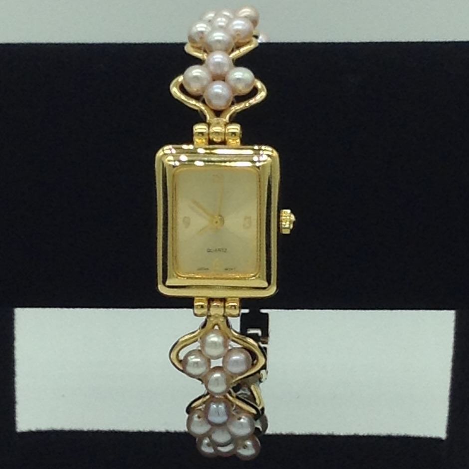 Freshwater Pink Round Pearls Wave Pattern Designer Watch JBG0236