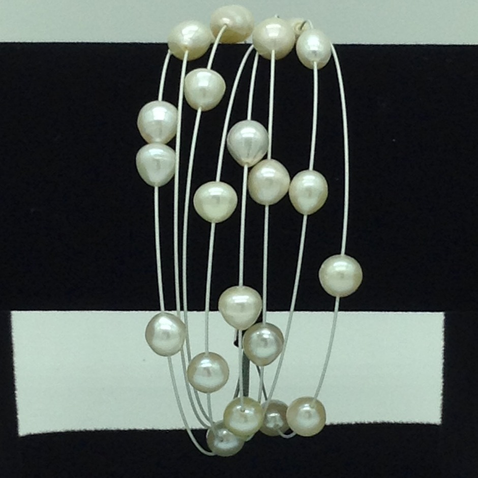 White Potato Pearls 8 Layers Wire Bracelet JBG0211