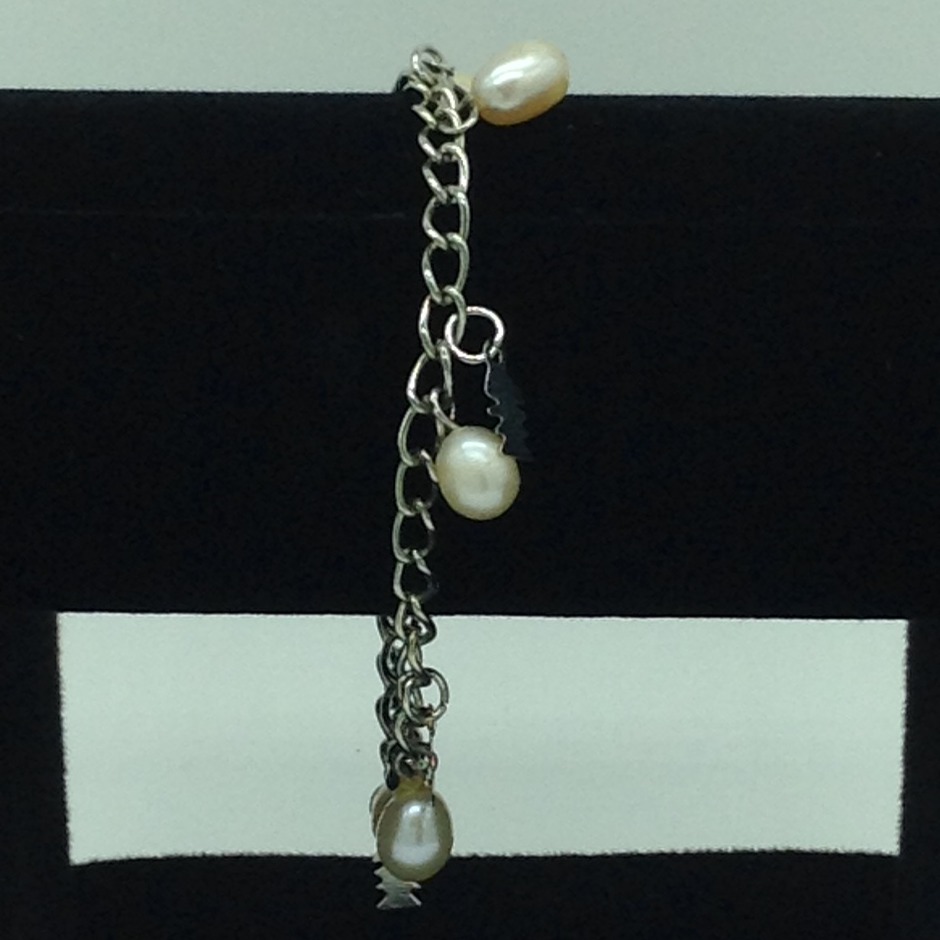Cream Drop Pearls With Charms White Alloy Chain Bracelet JBG0208