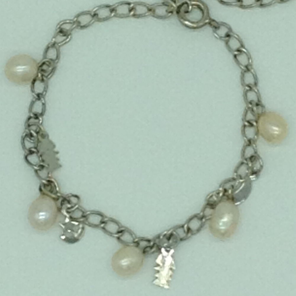 Cream Drop Pearls With Charms White Alloy Chain Bracelet JBG0208