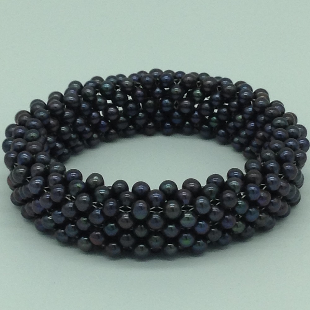 Black Round Pearls Jali Elastic Bracelet JBG0202