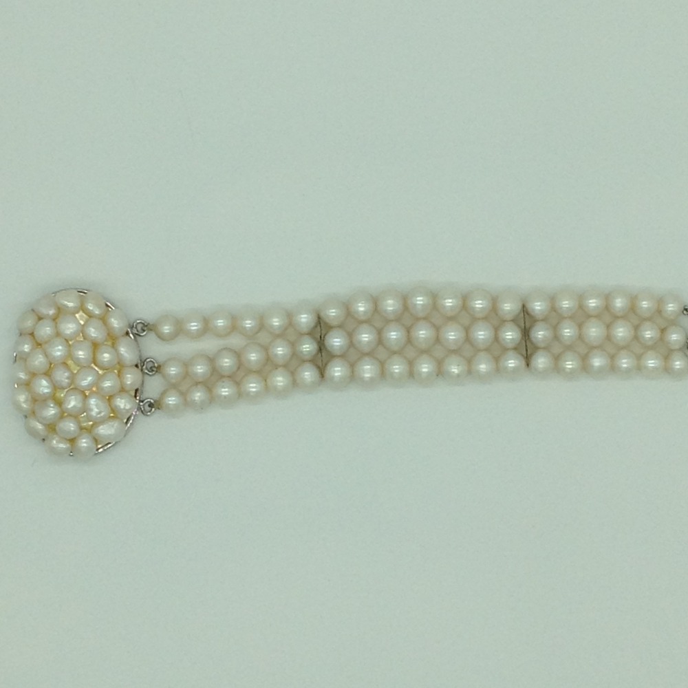 White Round Pearls with Baroque Pearls Clasp 3 Layers Bracelet JBG0197