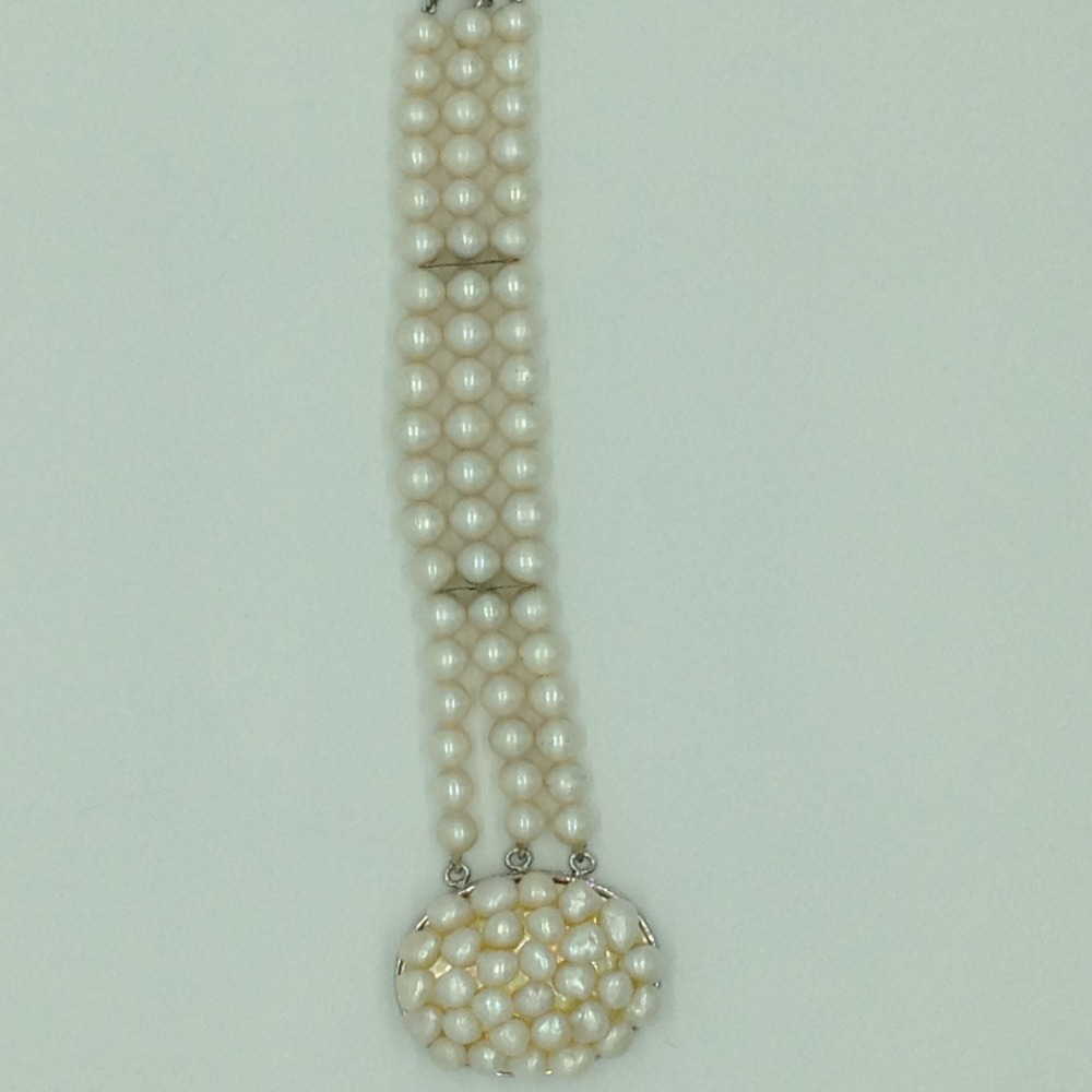 White Round Pearls with Baroque Pearls Clasp 3 Layers Bracelet JBG0197