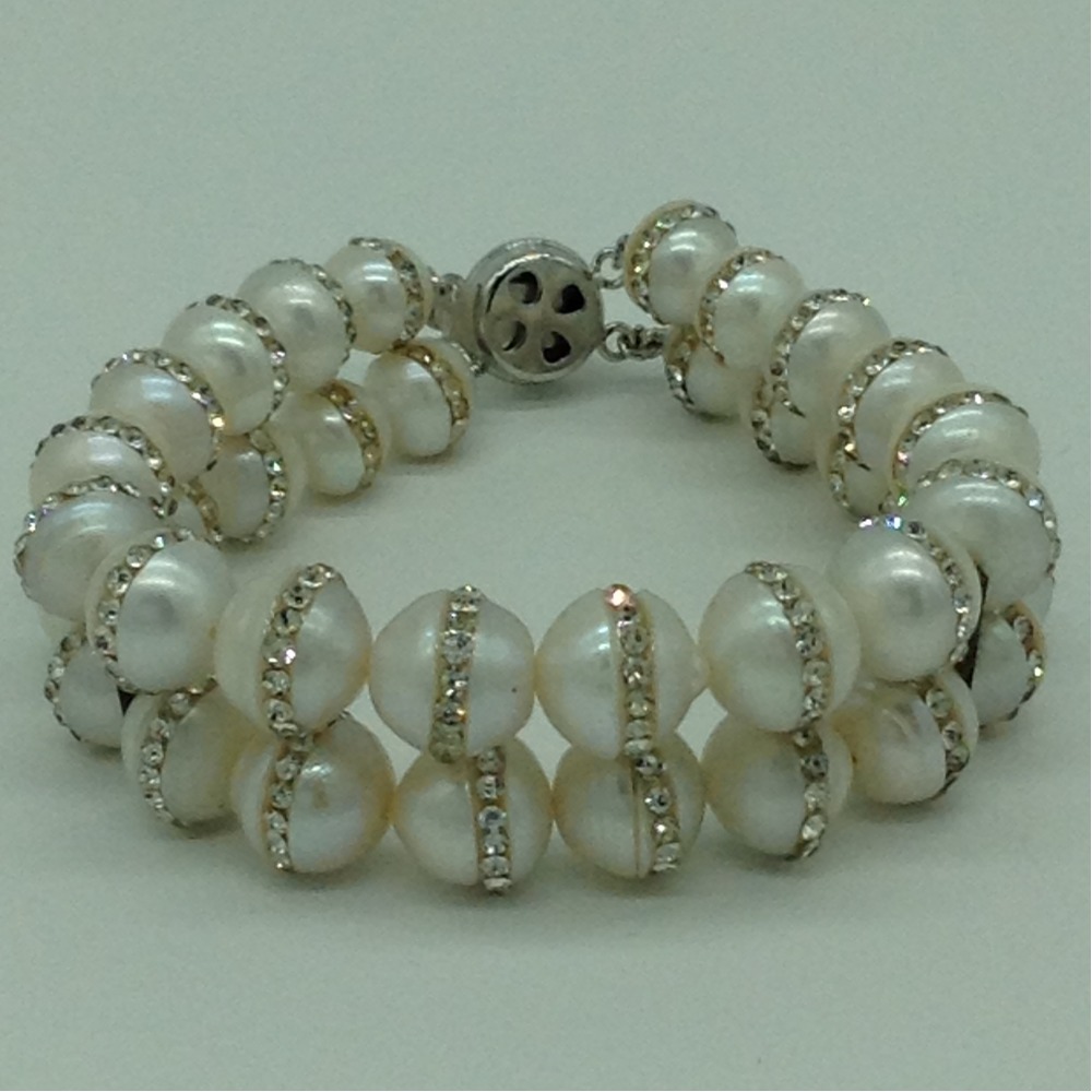White Round Jagmag Pearls 2 Layers Bracelet JBG0196