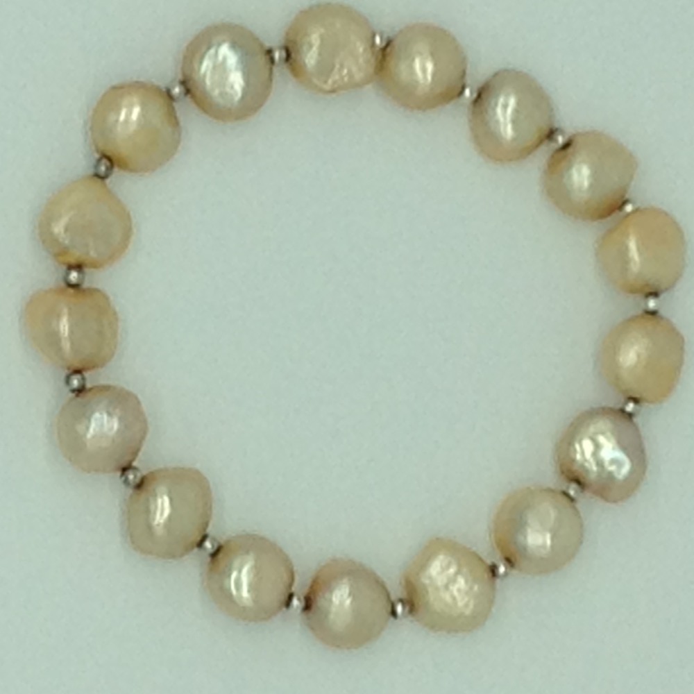 Golden Button Baroque Pearls With White Jaco Balls 1 Layer Elastic Bracelet JBG0189
