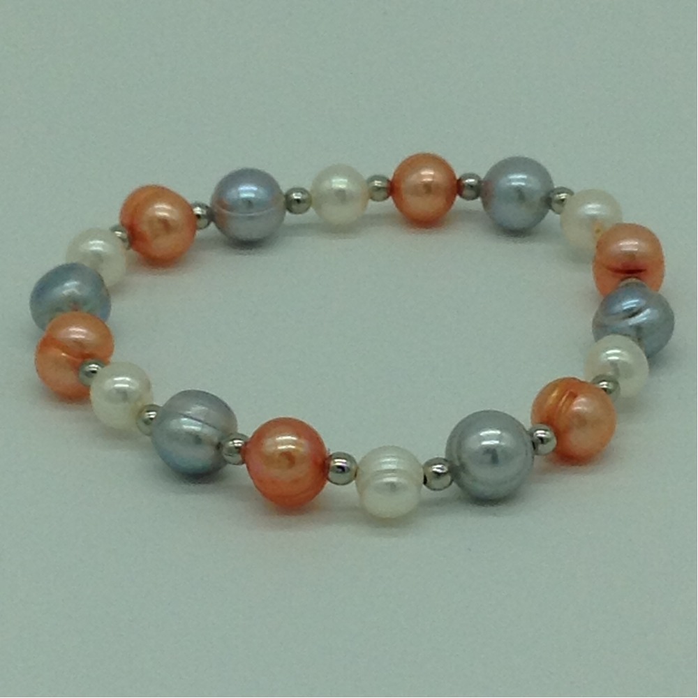 Multi Colour Potato Pearls With White Jaco Balls 1 Layer Elastic Bracelet JBG0188