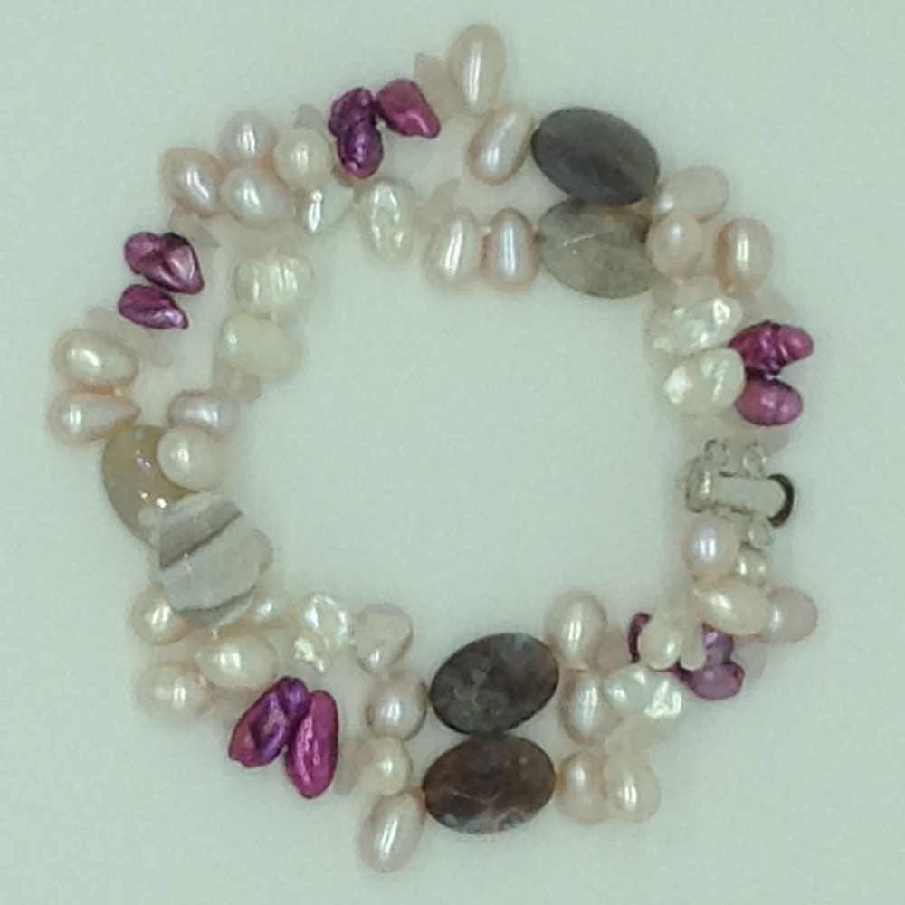Multi Colour Drop Pearls With Semi Beeds 2 Layers Knotted Bracelet JBG0184