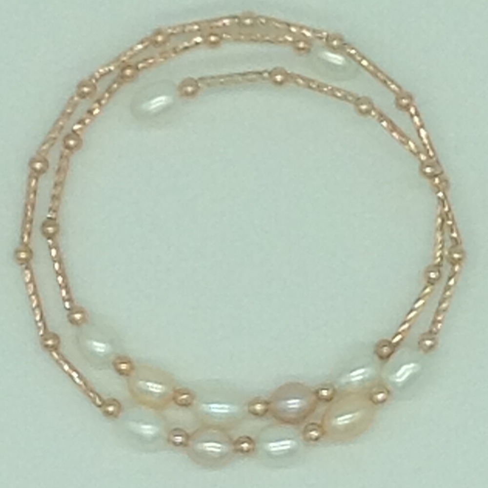 White And Pink Oval Pearls With Golden Pipe Alloy Spiral Bracelet JBG0176