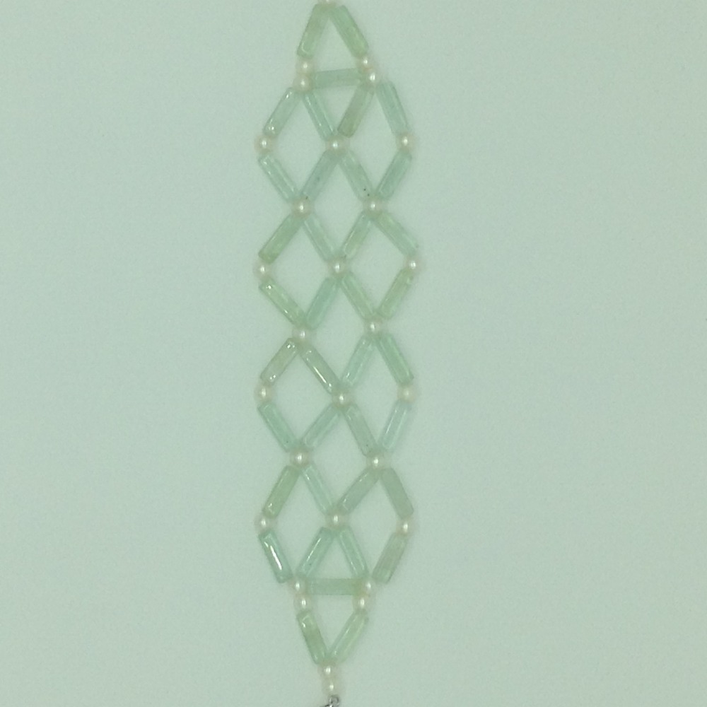 White Round Pearls And Green Semi Pipes Jali Bracelet JBG0175