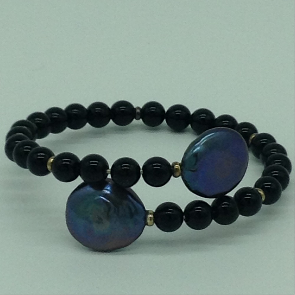 Black Chip Baroque Pearls With Black Semi 1 Layers Stiff Bracelet JBG0173