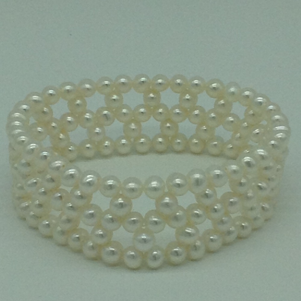 White Round Pearls Jali Elastic Bracelet JBG0172
