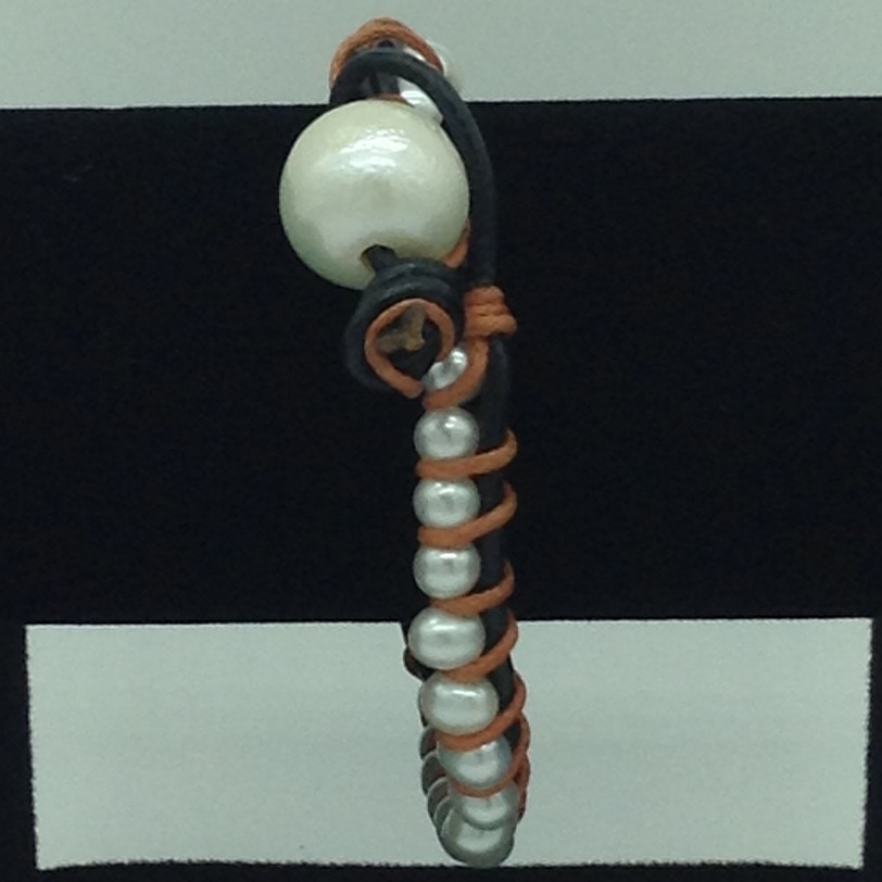 White Potato Pearls 1 Layer Black Tussi Bracelet JBG0165