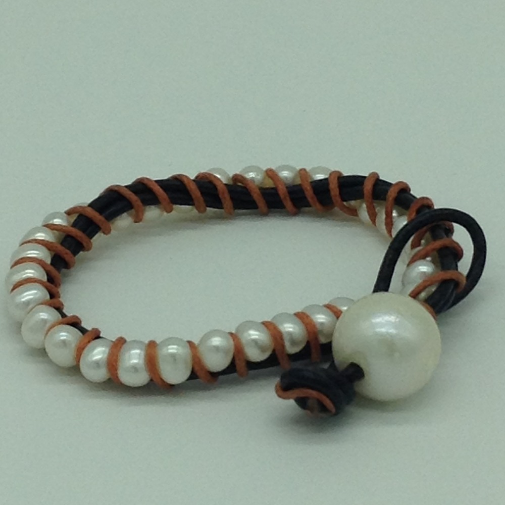 White Potato Pearls 1 Layer Black Tussi Bracelet JBG0165