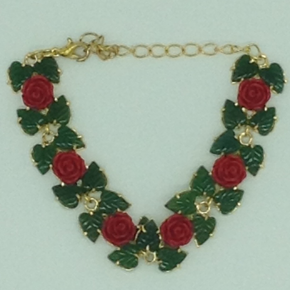 Coral Flower And Jade Leaves Bracelet JBG00155