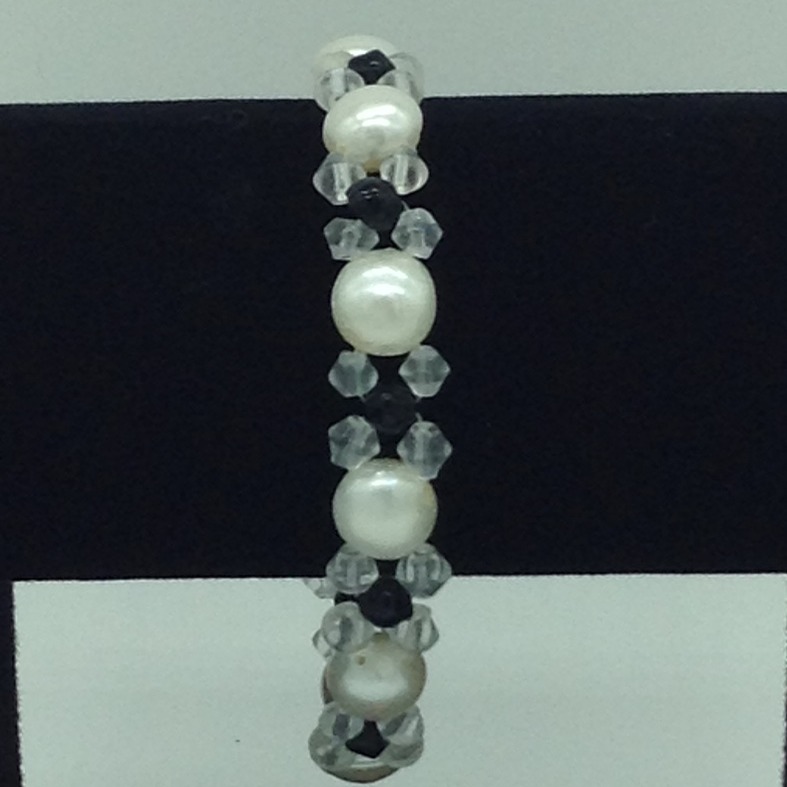 White Button Pearls And White, Black Cystals Jali Bracelet JBG0154
