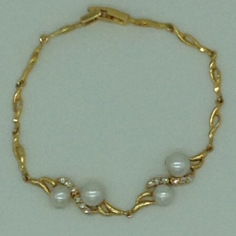 White Button Pearls And White CZ Golden Alloy Chain Bracelet JBG00153
