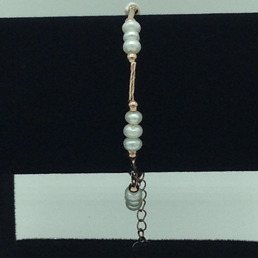 White Flat Pearls With Golden Pipe Alloy Chain Bracelet JBG0129
