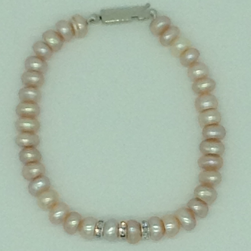 Pink Flat Pearls With CZ Chakri 1 Layers Bracelet JBG0110