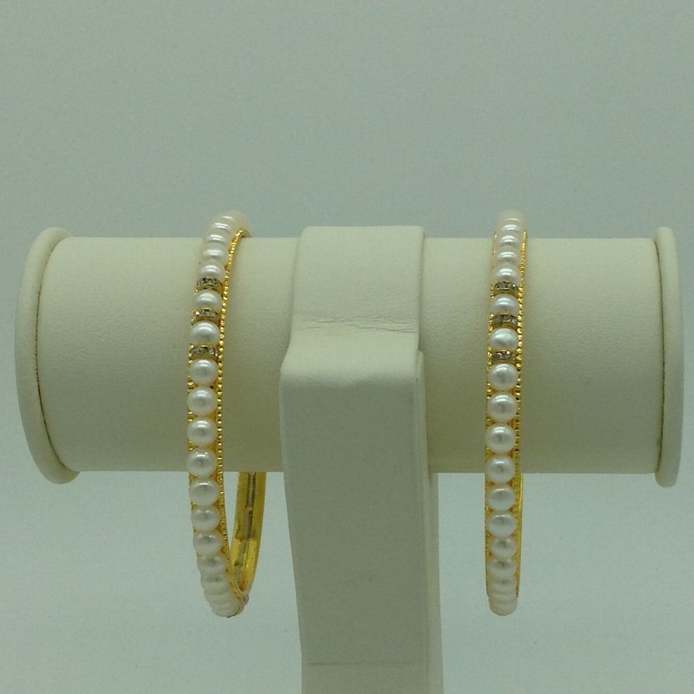 White Button Pearls And CZ Chakri Bangles JBG0090