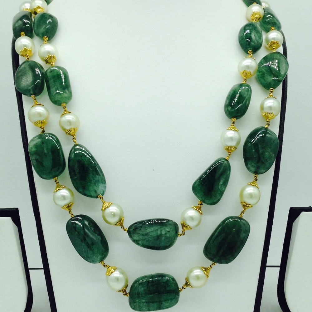 South Sea Pearls With Beryl Tumbles Gold Taar Necklace JGT0009