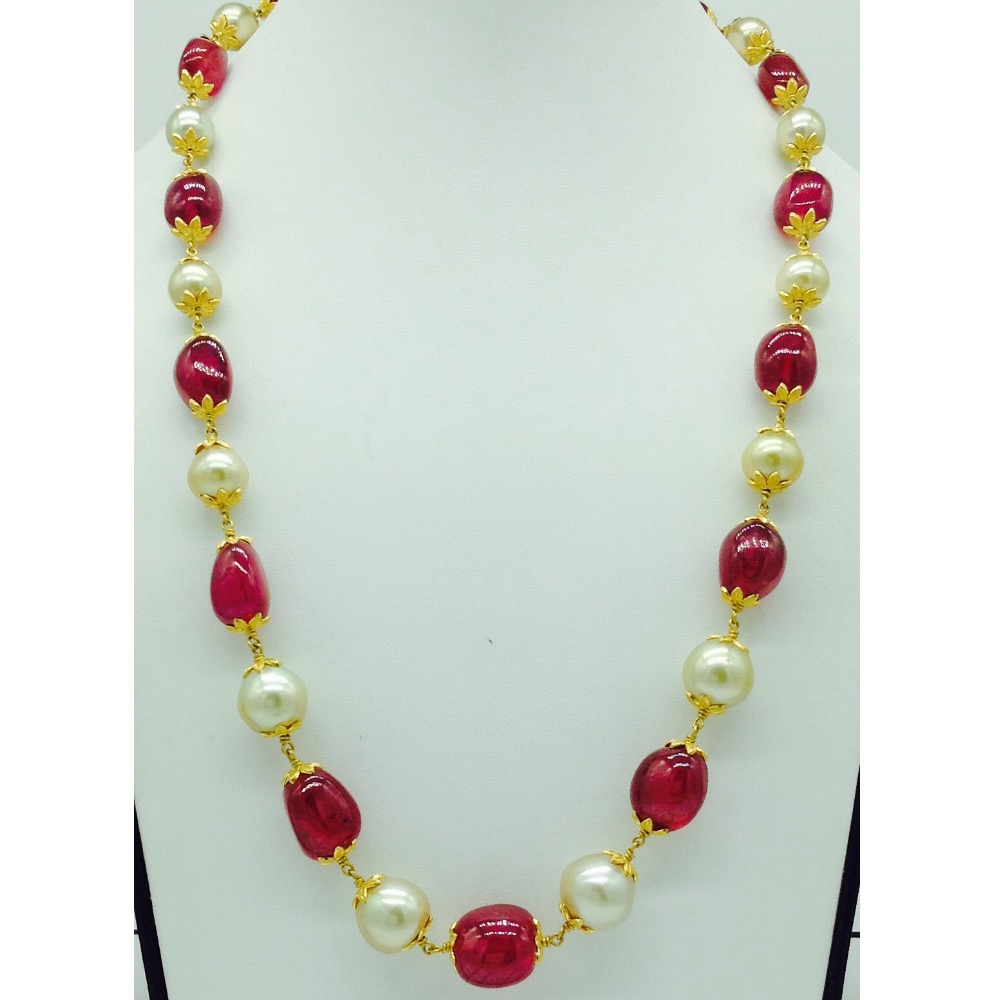 South Sea Pearls With Ruby Tumbles Gold Taar Necklace JGT0005