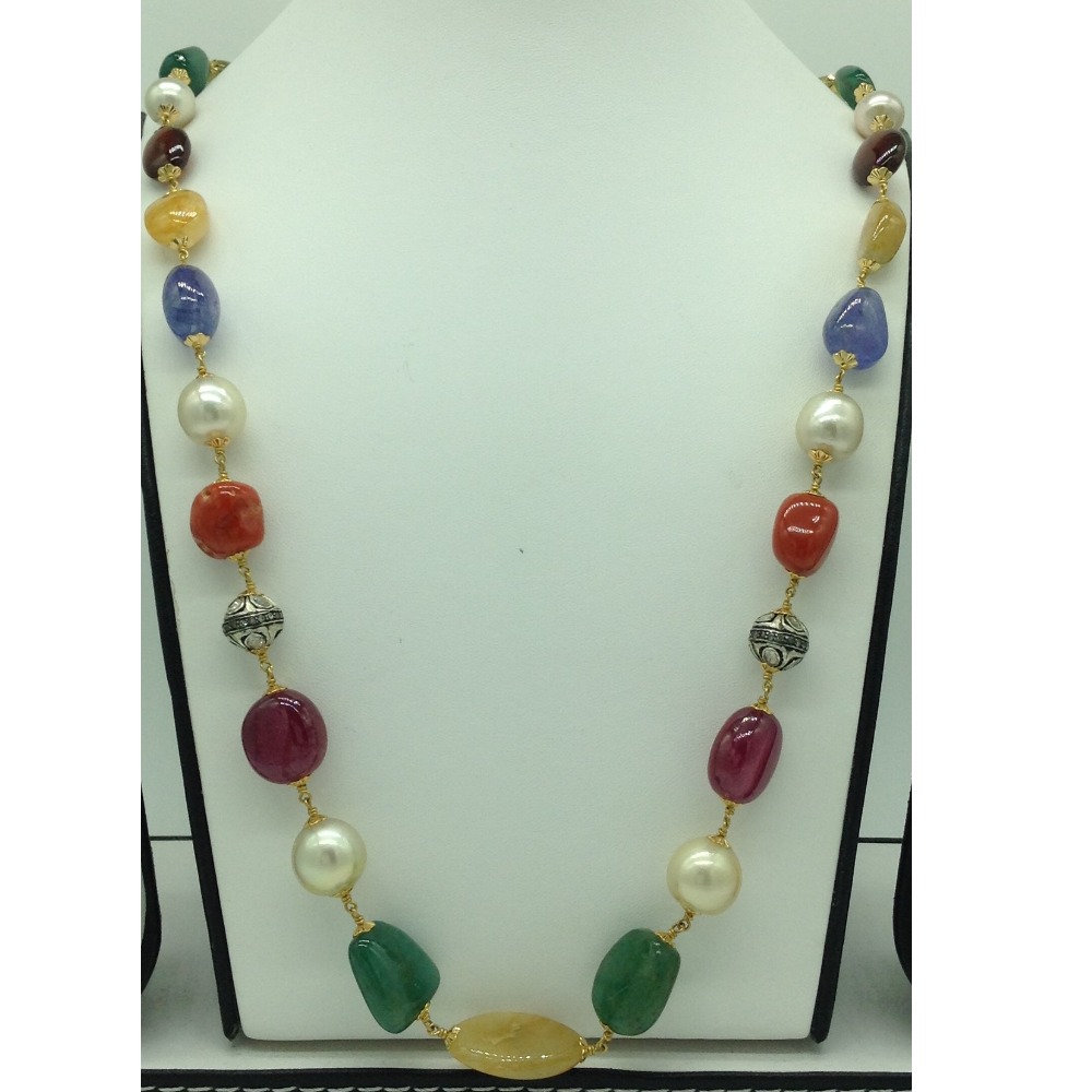 South Sea Pearls Navratan Gold Taar Necklace JGT0001