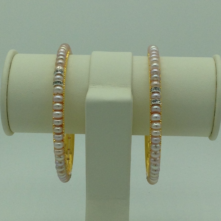 Pink Flat Pearls And CZ Chakri Bangles JBG0083