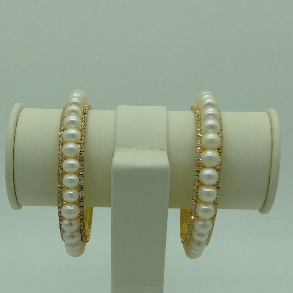 White Potato Pearls And CZ Bangles JBG0076