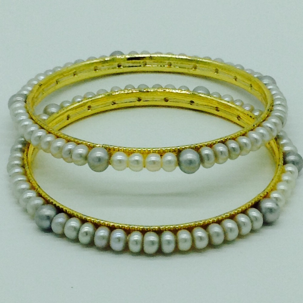 White and Grey Flat Pearls Bangles JBG0073